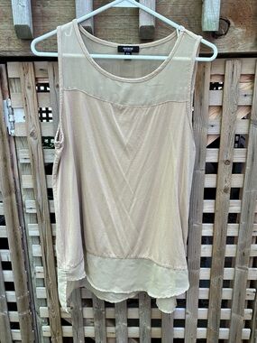 Premise Beige Sheer Yoke Layered Hem Tank Top